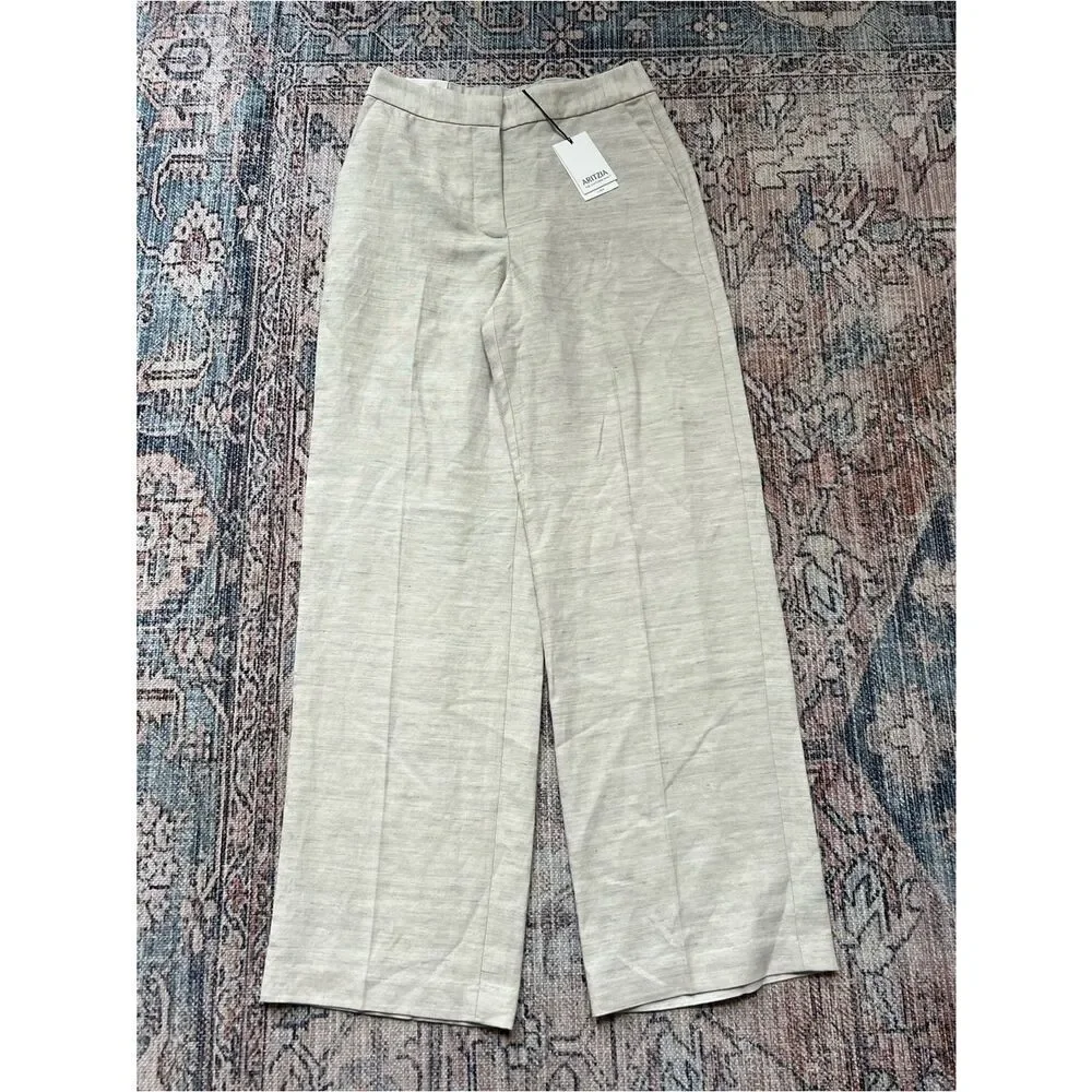 Aritzia The Limitless Pant Linen NWT Natural Ecru Wide Leg Size 6